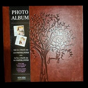 ‘New View’ NWT Faux Leather Family Tree Photo Album with memory note‎ capacity 2